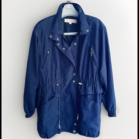 APROPOS Vintage 90s XL Navy Lining Full Zip Snap Windbreaker Parka Coat - Picture 1 of 16